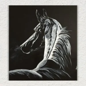 tableau cheval noir et blanc 'Flake'